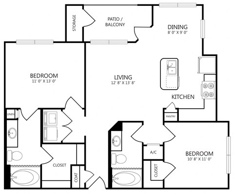 A black and white image of a house floor plan.